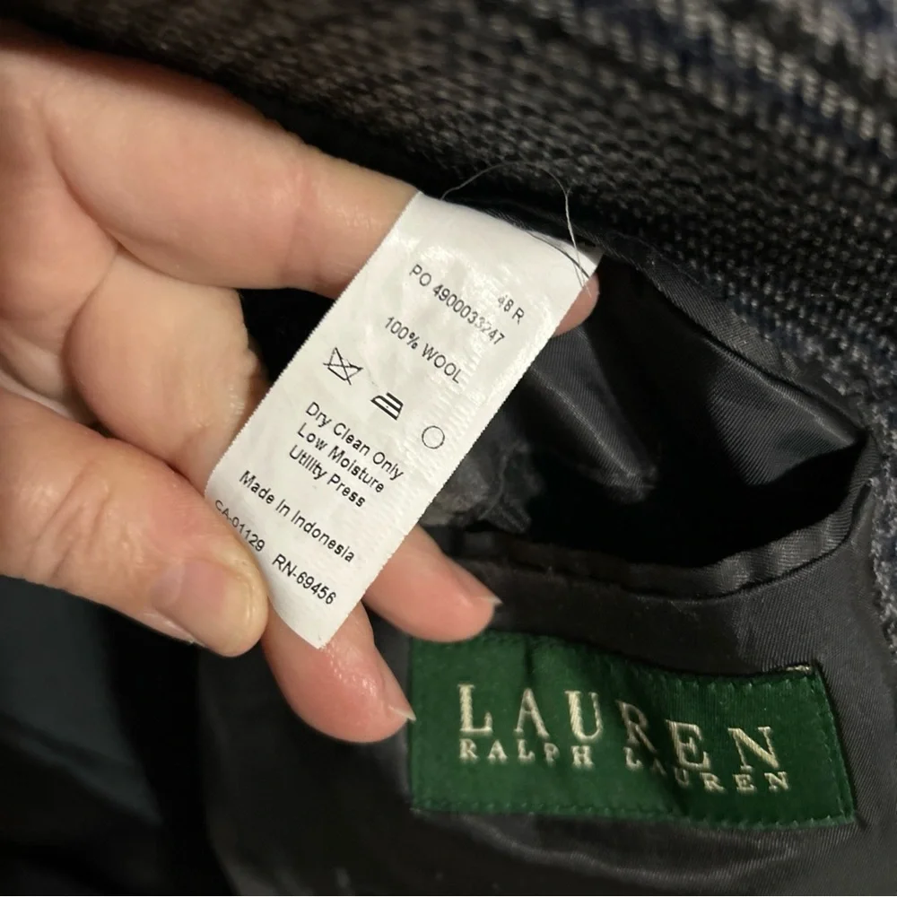 LRL Lauren Ralph Lauren Wool Blazer Mens Gray Navy Houndstooth 2 Buttons 48R